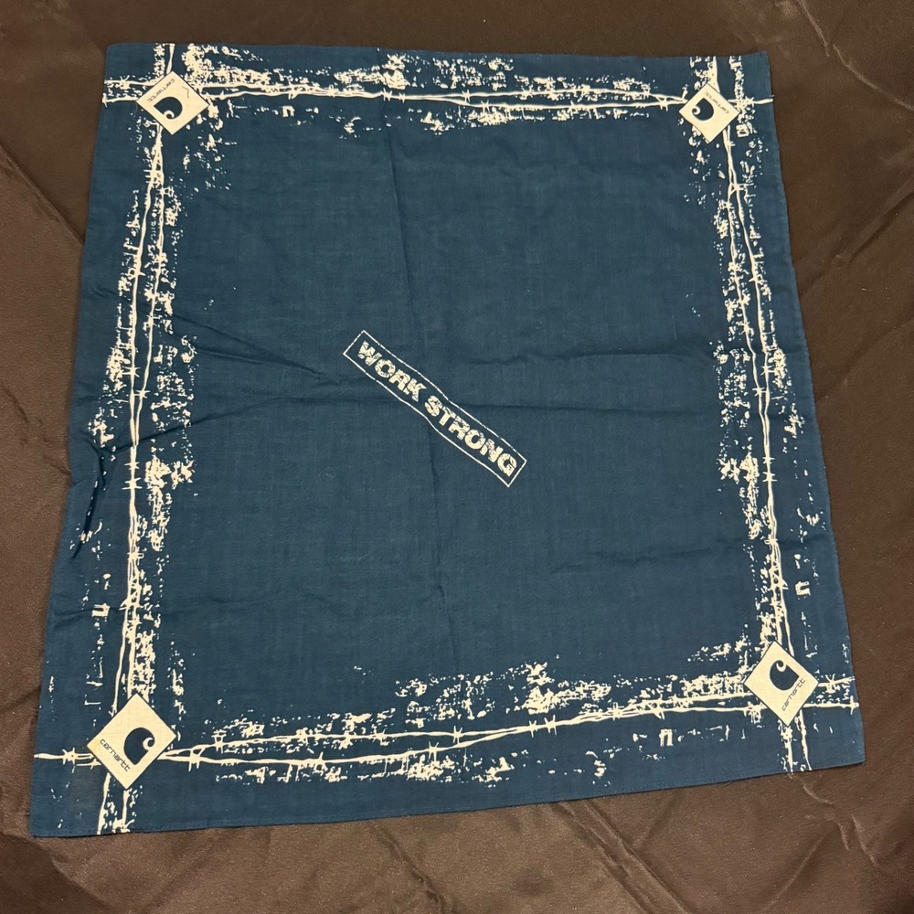 Carhartt Work Strong Barbed Wire Bandana Navy Blue Cotton Scarf Logo Print